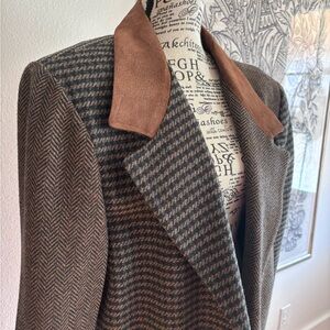 The Limited Brown Herringbone Blazer with Suede Collar, large